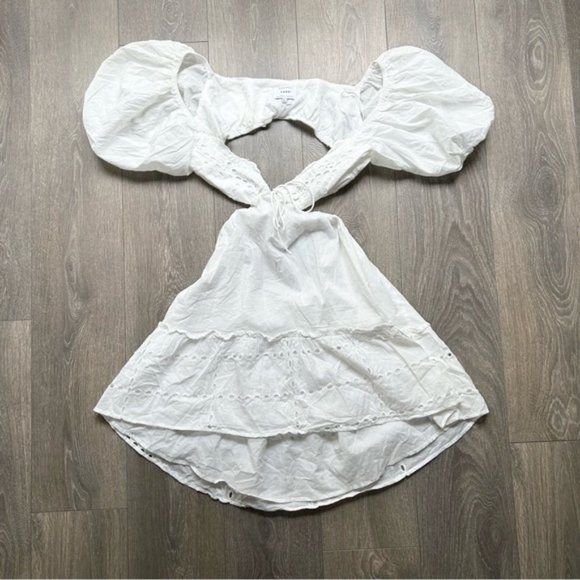 Sabo Skirt Ray Mini Dress Puff Sleeves Cut out Eyelet White Size Large - Picture 2 of 16